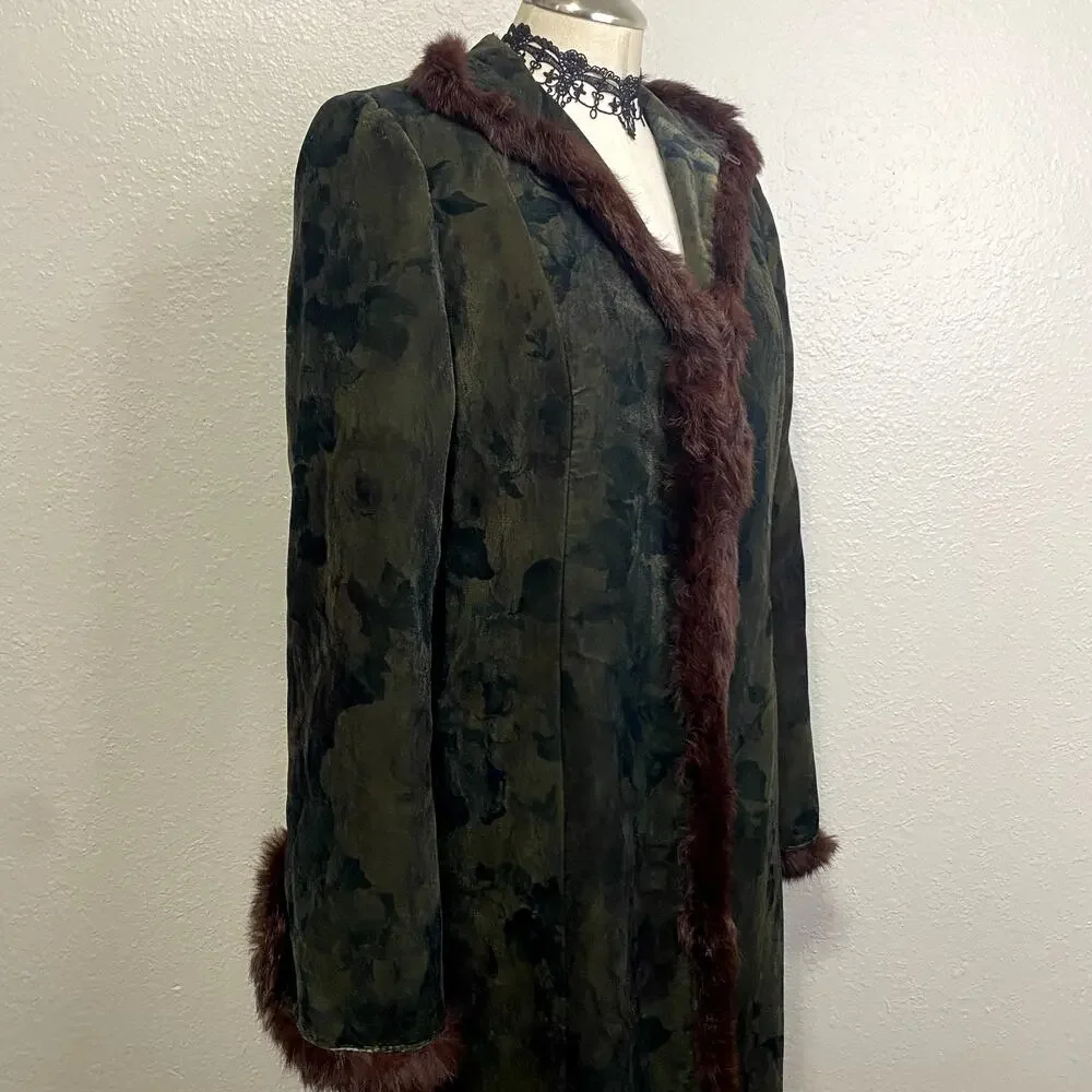 Vintage Madeline Velvet and Genuine Fur Trim Floor Length Coat Grunge Goth - Picture 11 of 16